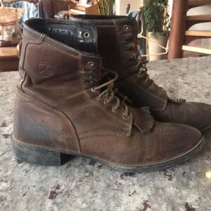 Men's Brown Leather Lace-Up Work Boots pack cowboy